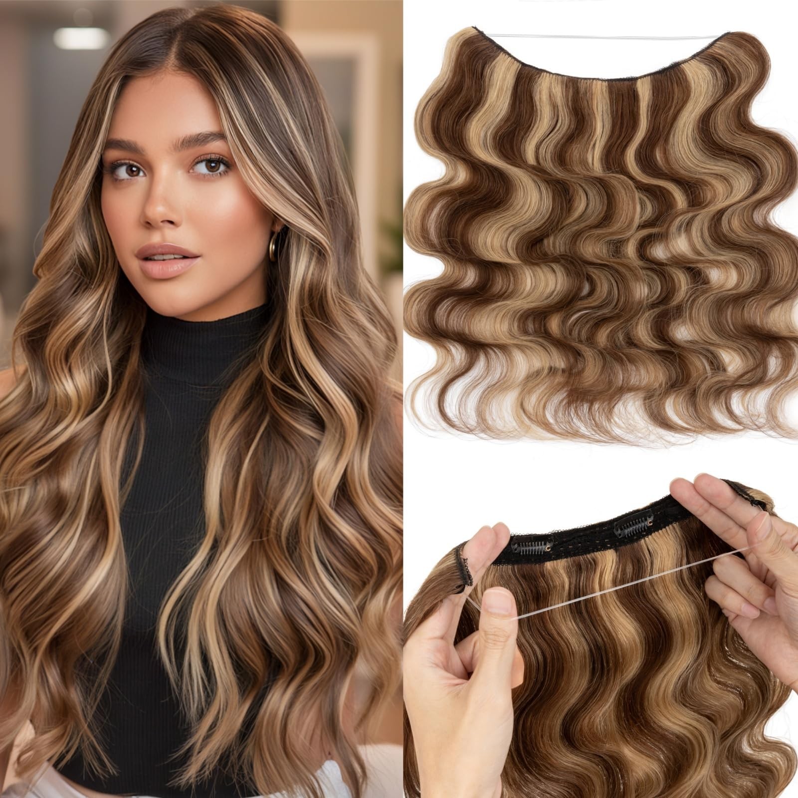 Rich Choices Halo Hair Extensions Real Human Hair Remy Hairs Halo Extension for