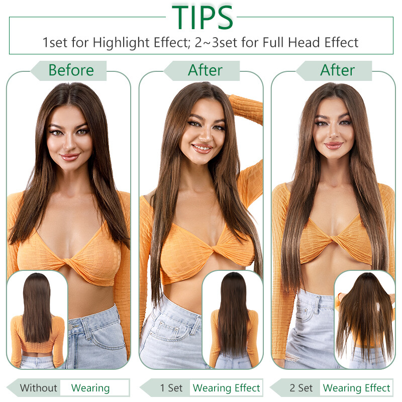CLEARANCE Clip In Extensions 100% Remy Real Human Hair Full Head 8Pieces 18Clips