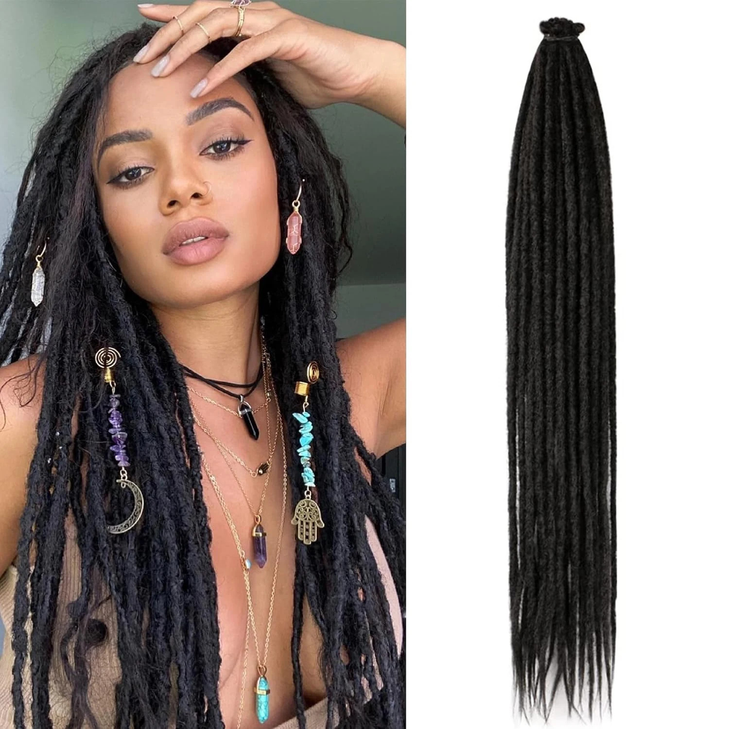 Hippie Style Single Ended Soft Synthetic Dreadlock Hair Extensions for Women