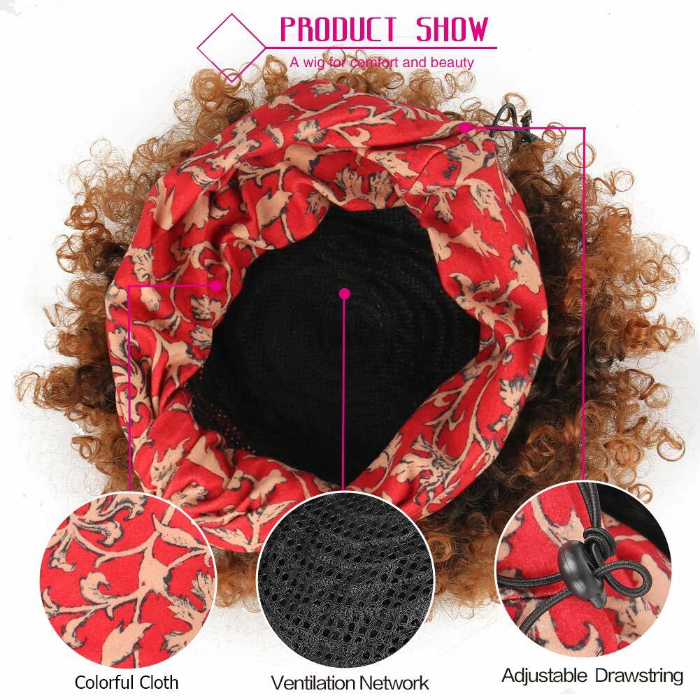 Ombre Brown Kinky Curly Headband Wigs for Black Women Short Afro Synthetic Wig