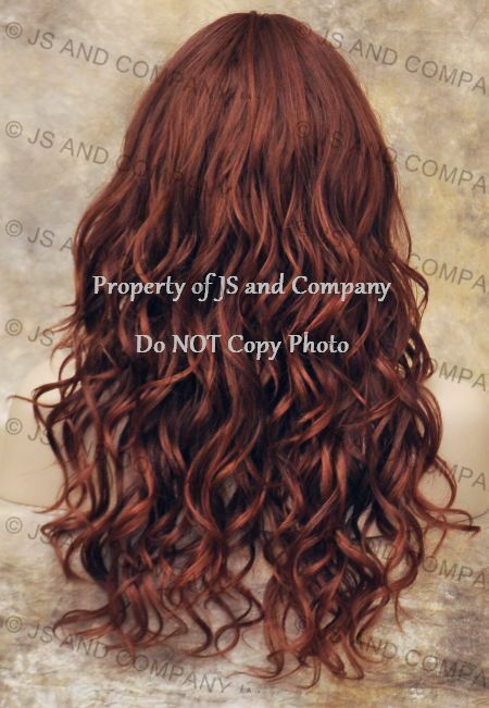 Heat OK Human Hair Blend Wig Curly Long Wavy Auburn Red Mix wd 33-130
