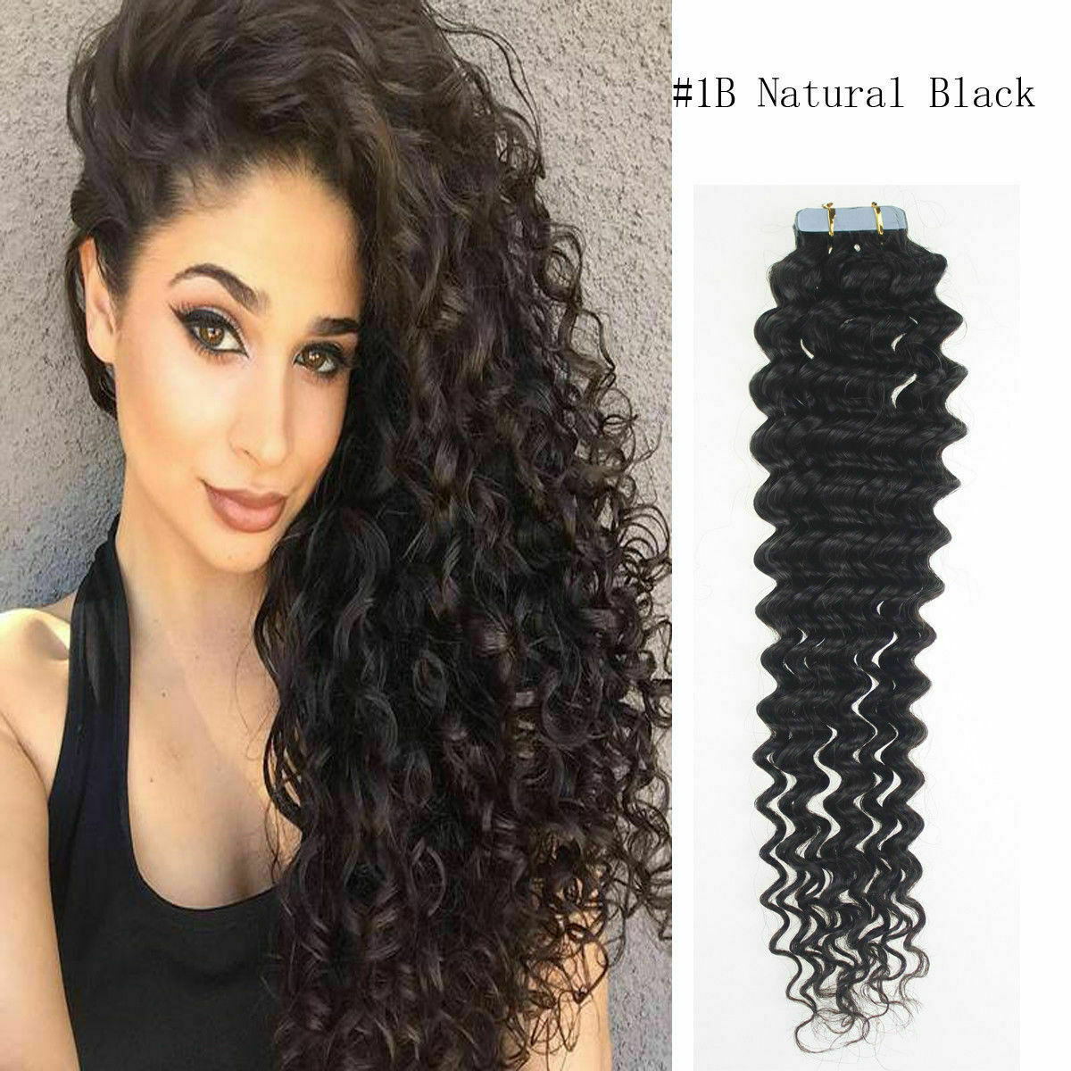 Tape in Remy Human Hair Extensions Seamless Skin Weft Deep Curly Hair 18inch45cm