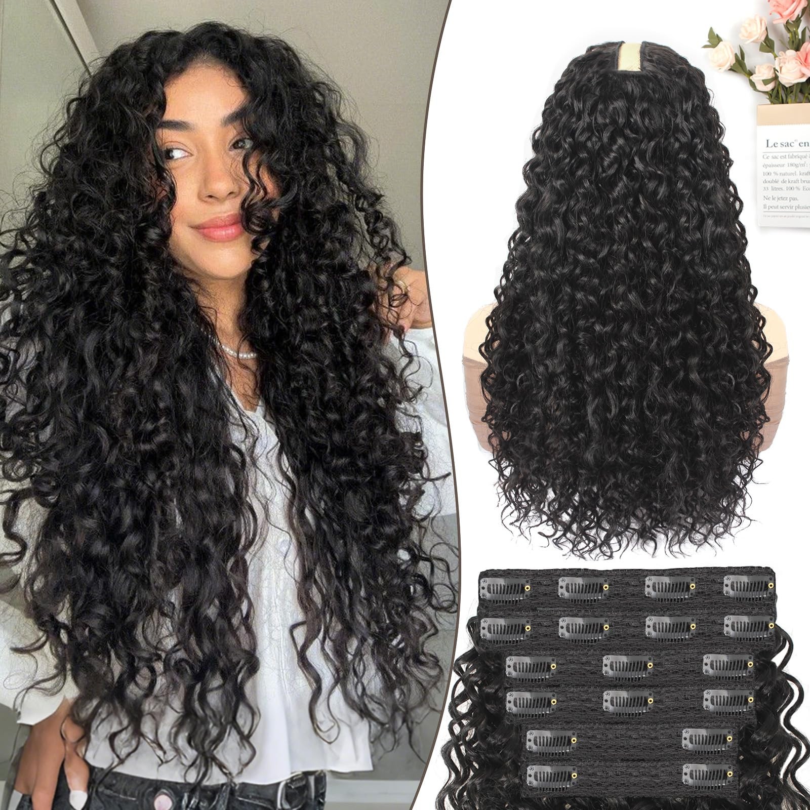Curly Clip In Hair Extensions 6 Pcs 18 Clips Water Wave Clip Ins 100％ Pure Pr…