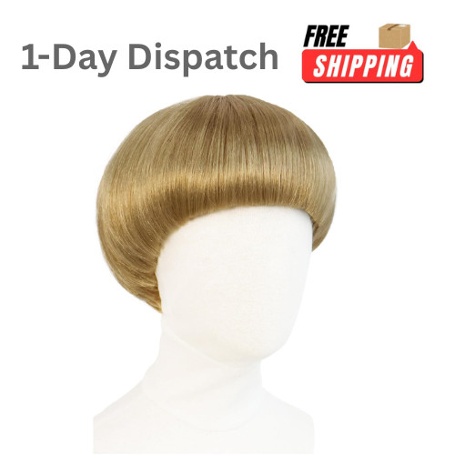 Short Blonde Bob Wig with Bangs Mushroom Bowl Cut Wig for Men Women Cosplay