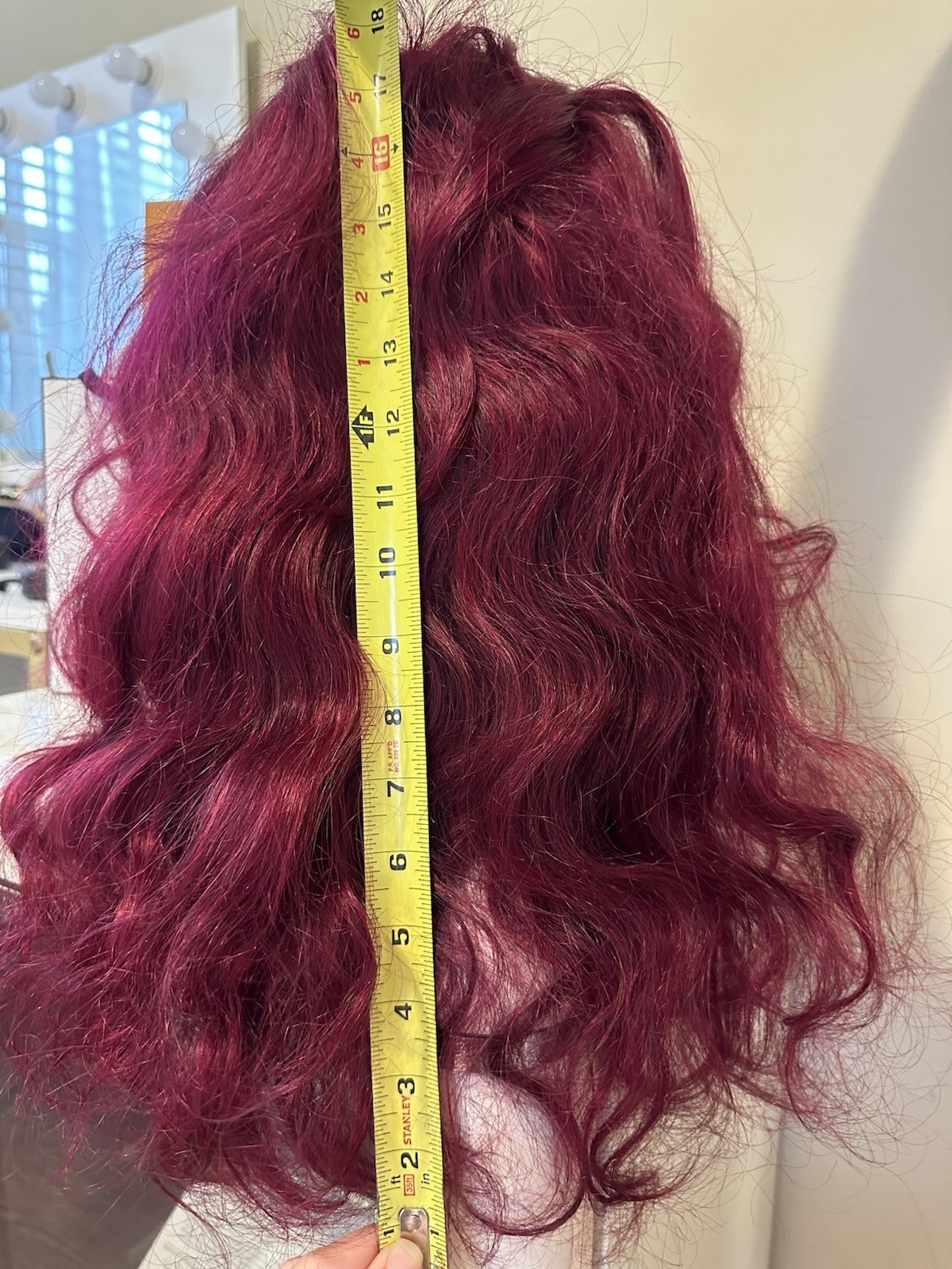 Burgundy Lace Front Wig Wavy FreePart Adjustable Strap 18in for Women Real Hair