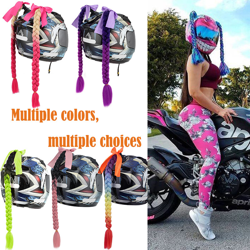 US 20 Inch Rainbow Motorcycle Motorbike Helmet Braids Ponytail With Suction Cup