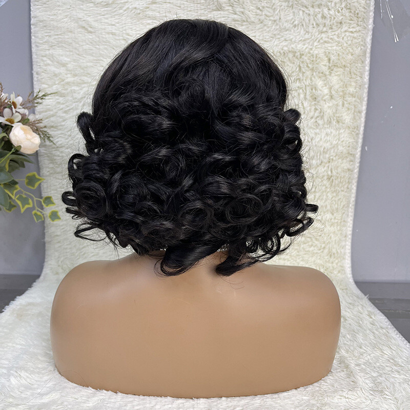 Black Wave Curly 4×4 Lace Front Human Hair Wig Short Bob Remy Wig