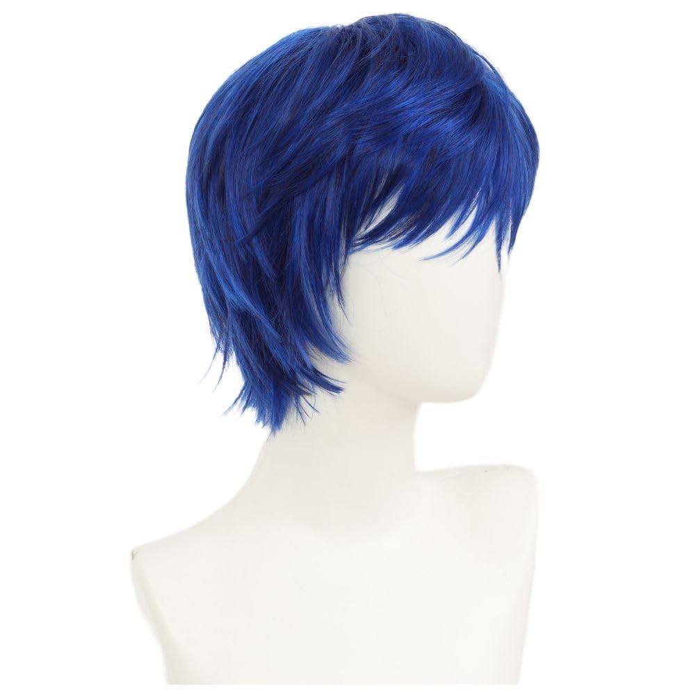 Blue Anime Wig Navy Short Straight Cosplay Hair Wigs Layered Synthetic Fibre …