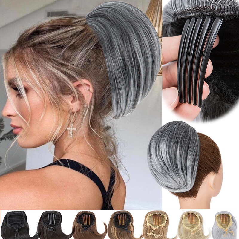 Elegant Hair Bun Real Natural Clip In Updo Piece Extension As Human Comb Chignon