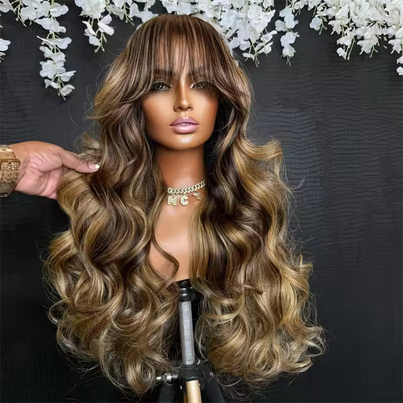 Ash Brown Mixed with Dirty Blonde Highlight Wigs Lace Front 100% Human Hair Wigs