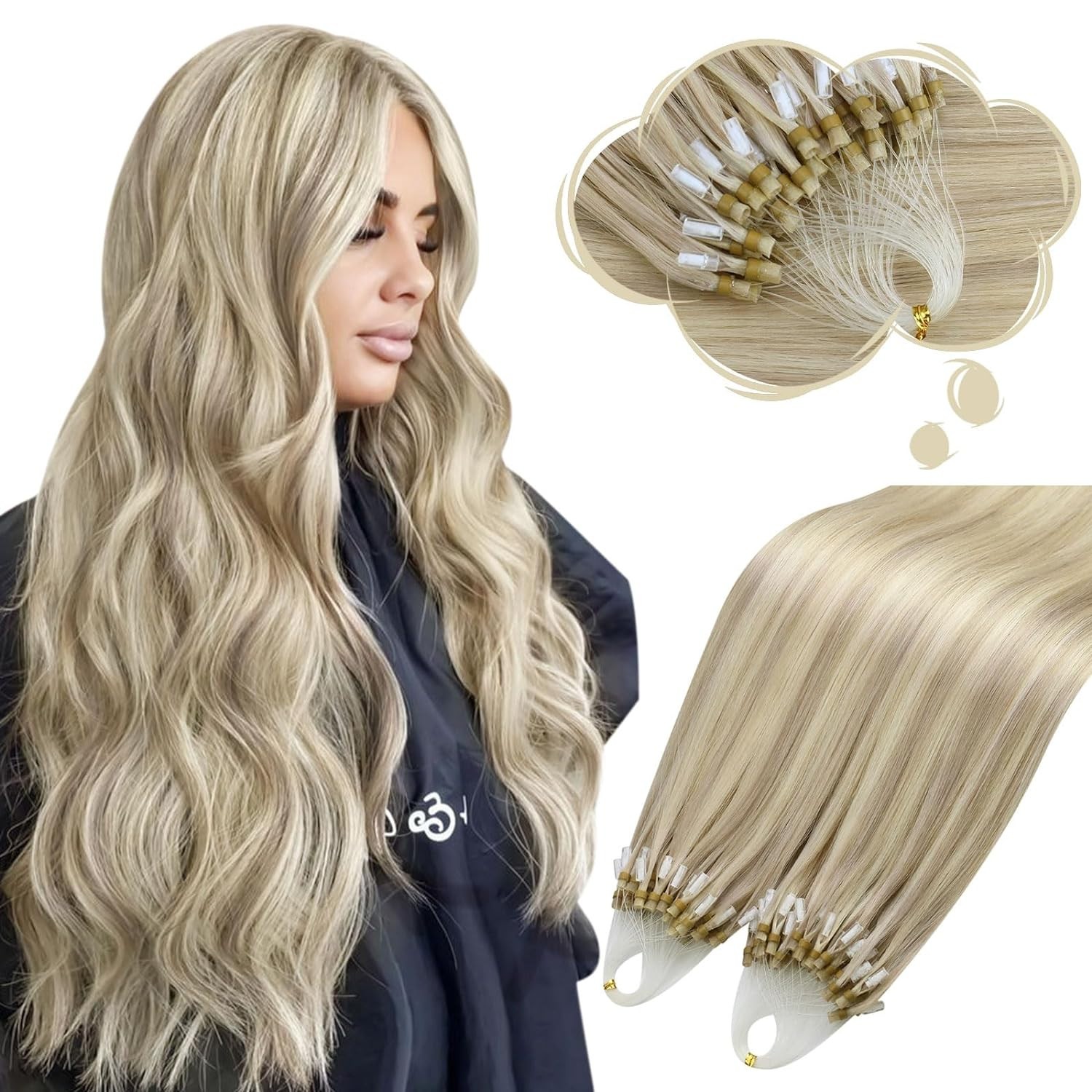 Micro Ring Link Human Hair Extensions Silicone Micro Beads Loop Tip Remy Hair US