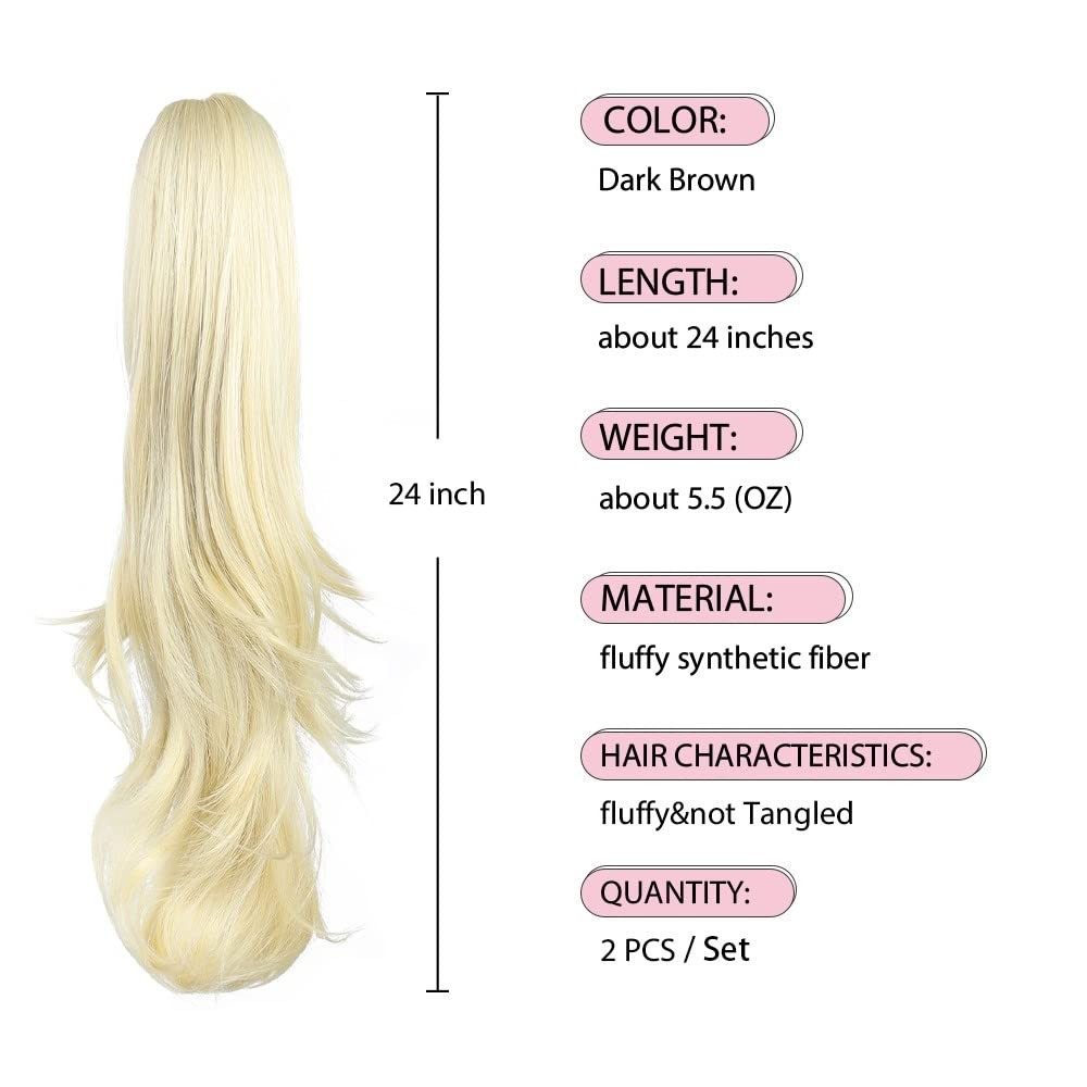 2Pc Blonde Ponytail Extension Claw Clip in Pony Tails Hair Soft & Natural 12″