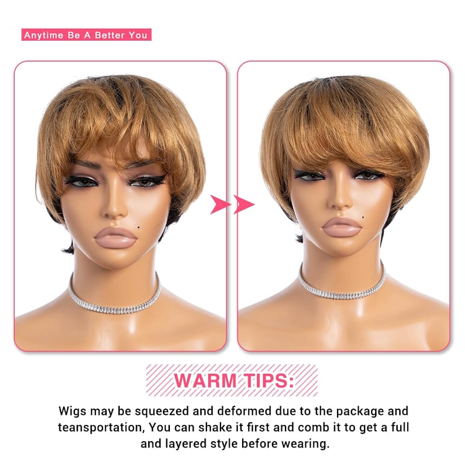 Pixie Cut Straight 100% human hair Brazilian Remy Mixed Natural to Honey Blonde