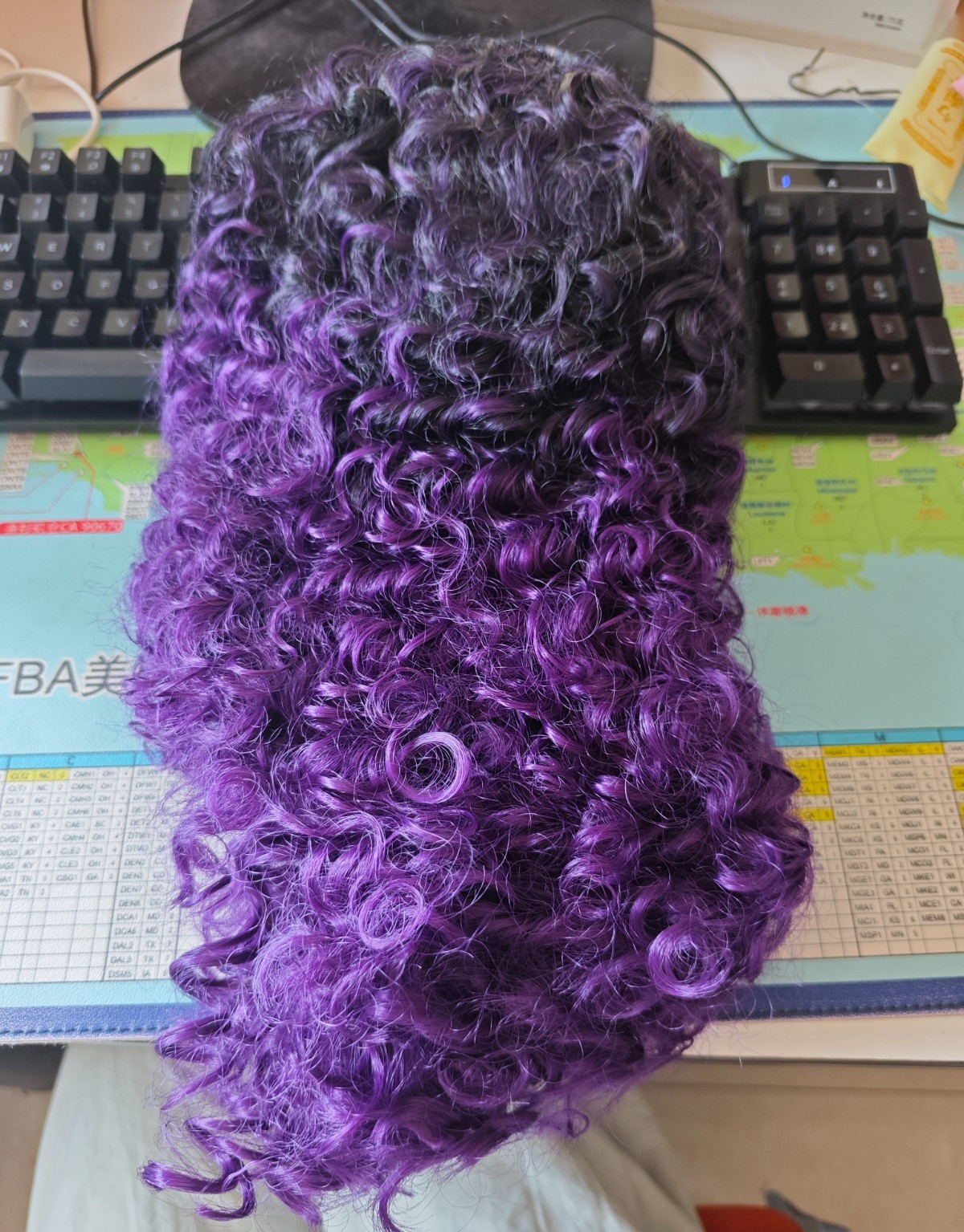 Afro Short Curly Wig For Black Women Black to Purple Ombre Fluffy Deep Wave Wig
