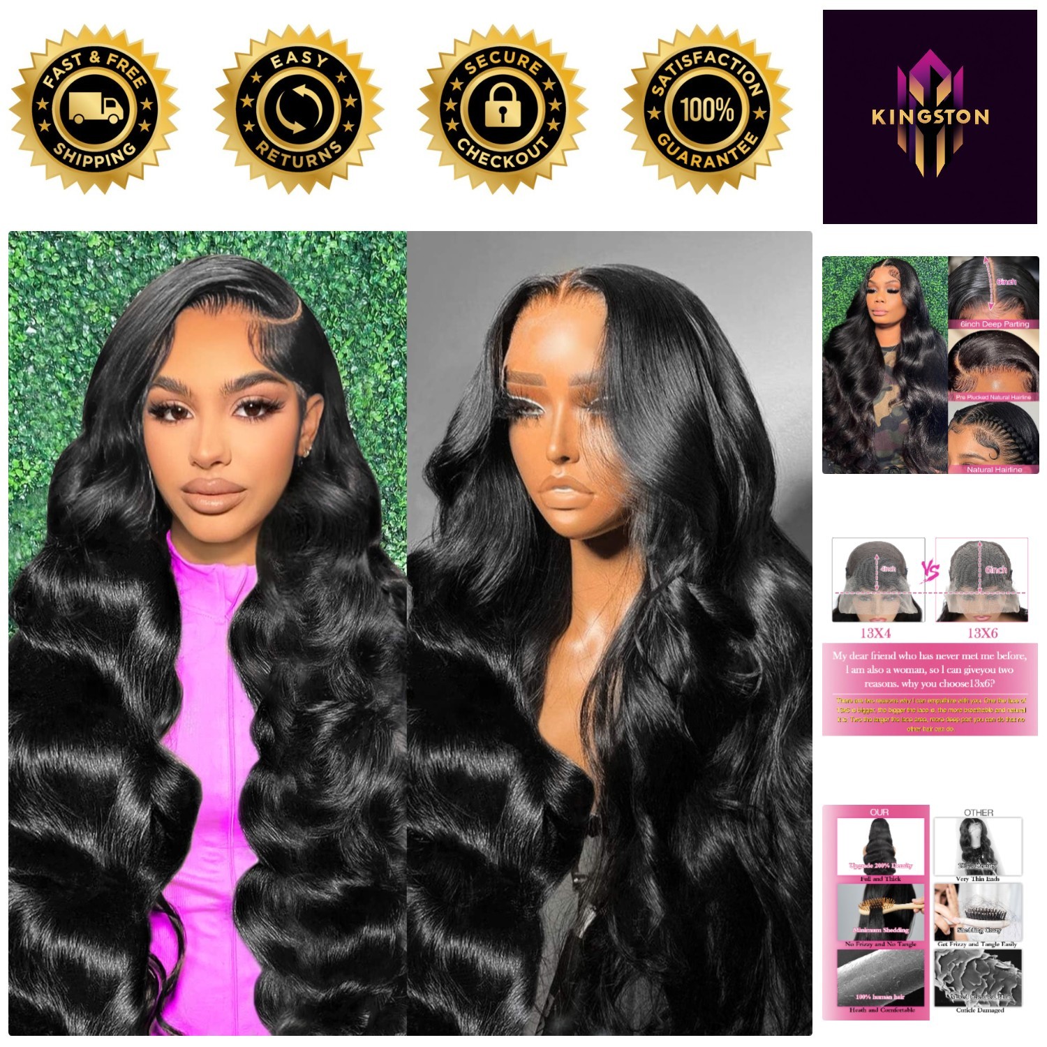 Luxury 30-Inch 13×6 Lace Front Wig – 200% Density Human Hair in Natural Black