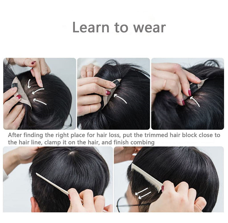 Men’s 100% Real Human Hair Topper Toupee Clip in Hairpiece Top Short Natural Wig