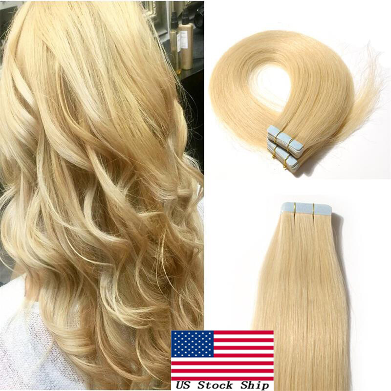 Durable Tape In Remy Human Hair Extensions Skin Weft Ombre Highlight 20-40pieces