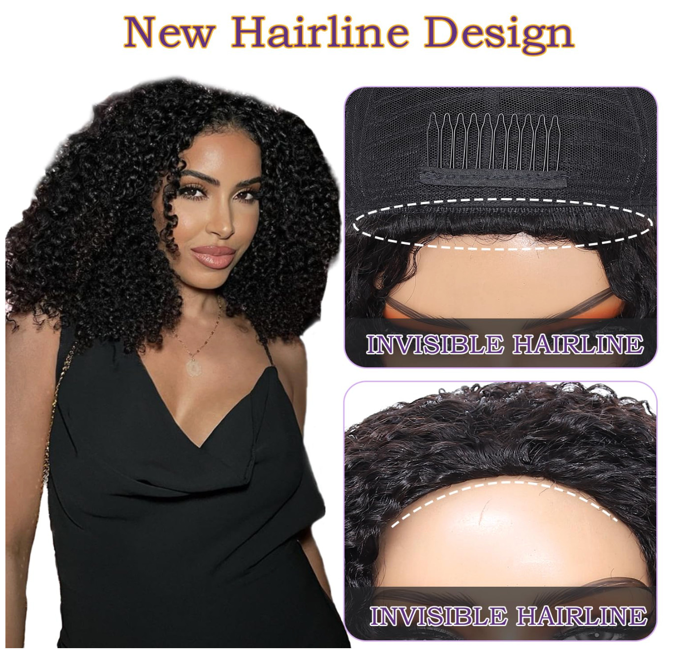 Afro Kinky Curly Half Wig Human Hair 3 In 1 Flip Over Wig 230% Density, 20 Inch