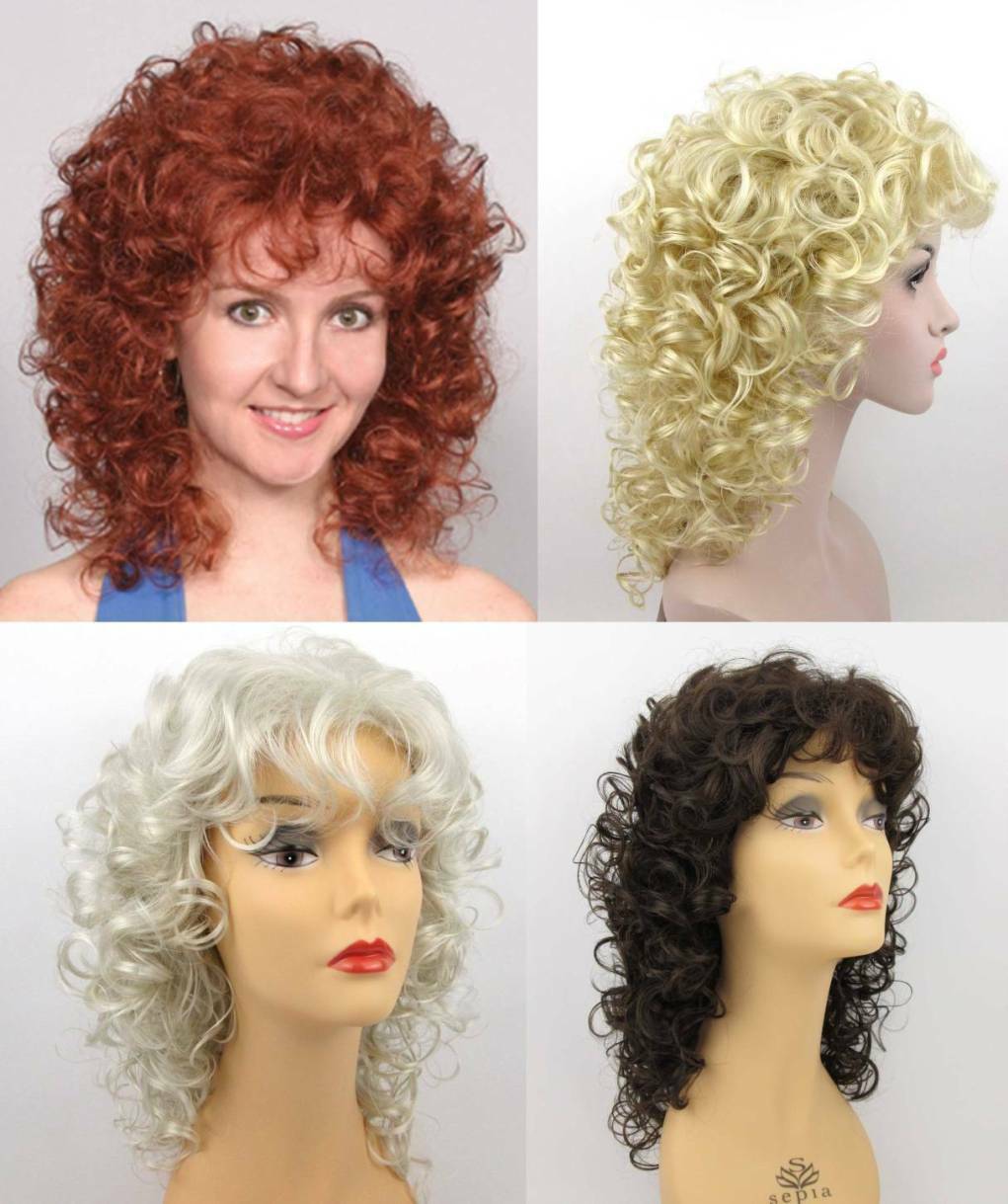 80’S WOMENS MEDIUM SHOULDER LENGTH LAYERED WAVY SOFT CURLS CURLY WIG POSIE