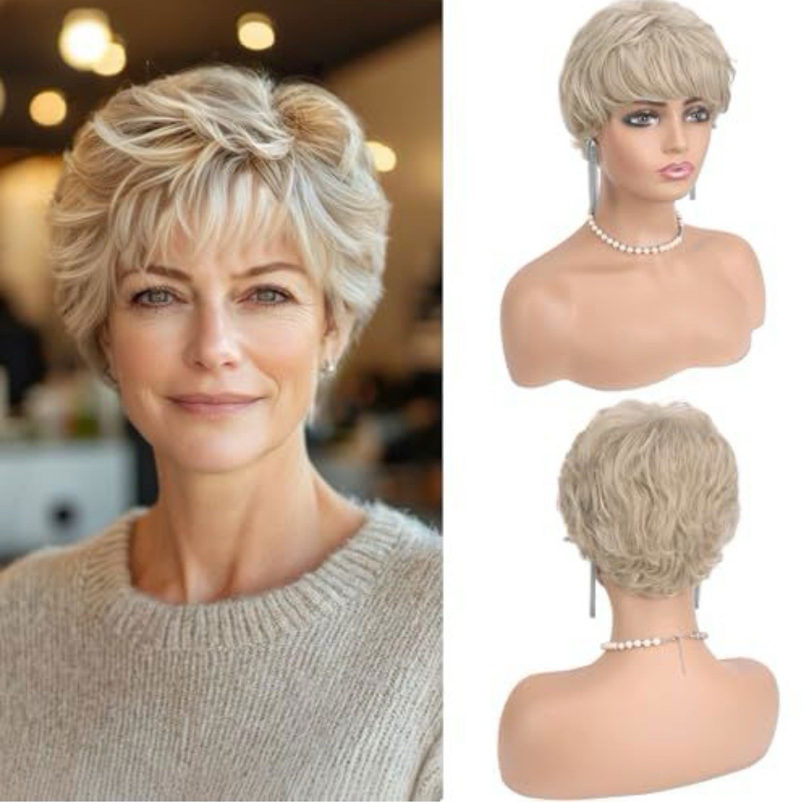 Hloo Synthetic Curly Wavy Blonde Wig for Women, Weaving Cap, Fashion, 0.18 lb