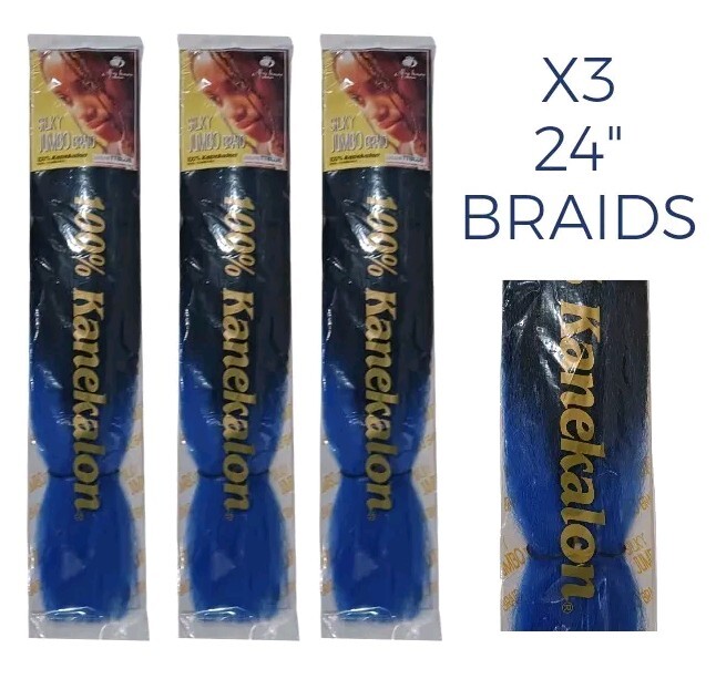 x3 Blue Ombre Kanekalon Jumbo Braiding Hair Extension 24″ Synthetic TTBLU 86 LOT