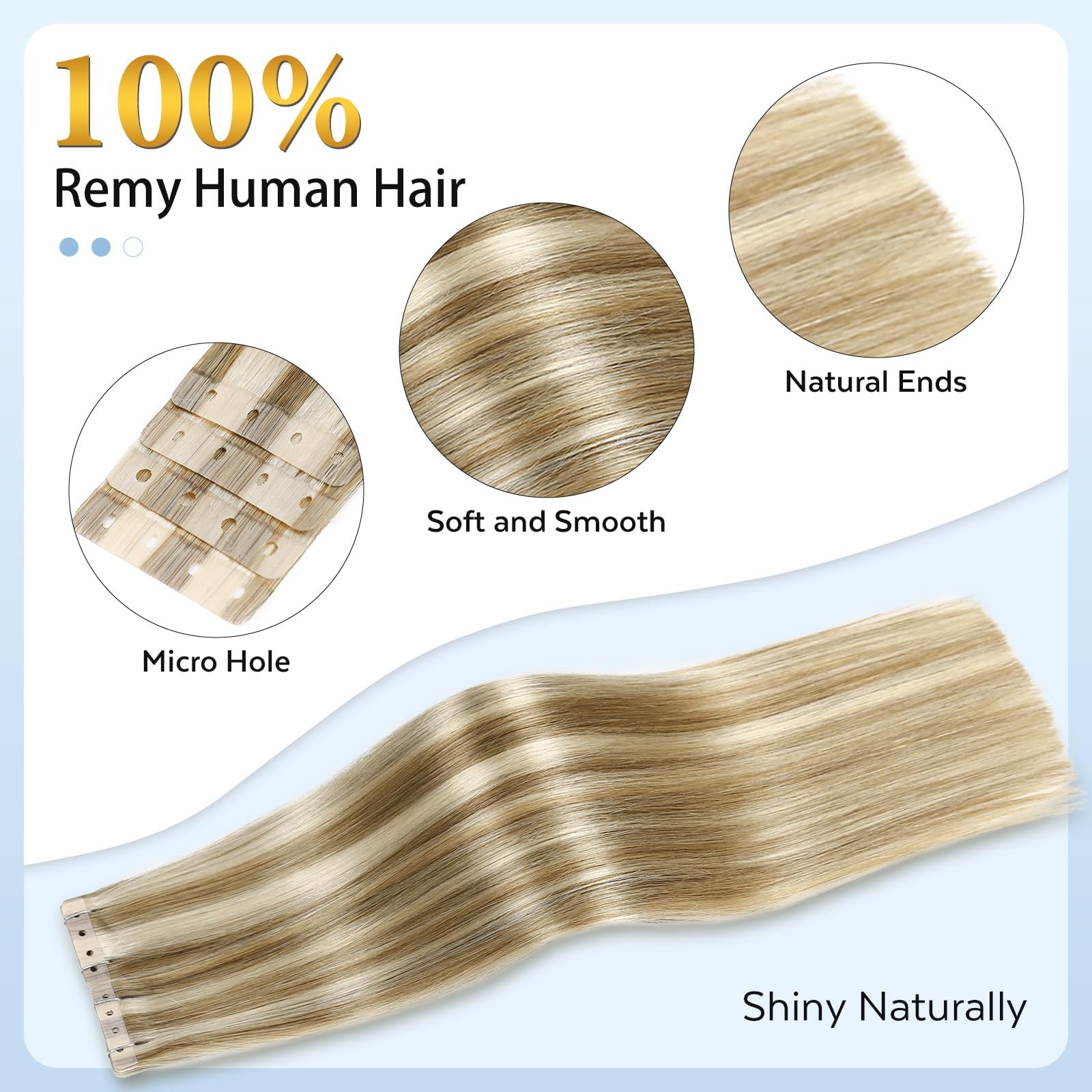Mixed Blonde Hair Extensions Real Human Hair 18 Inch 20PCS Remy Hair Extensio…