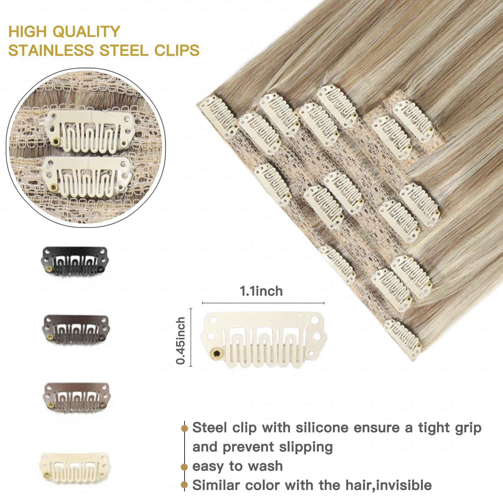 Fubili Clip In Hair Extensions Light Blonde Mix Golden Blonde Remy Clip On Hair
