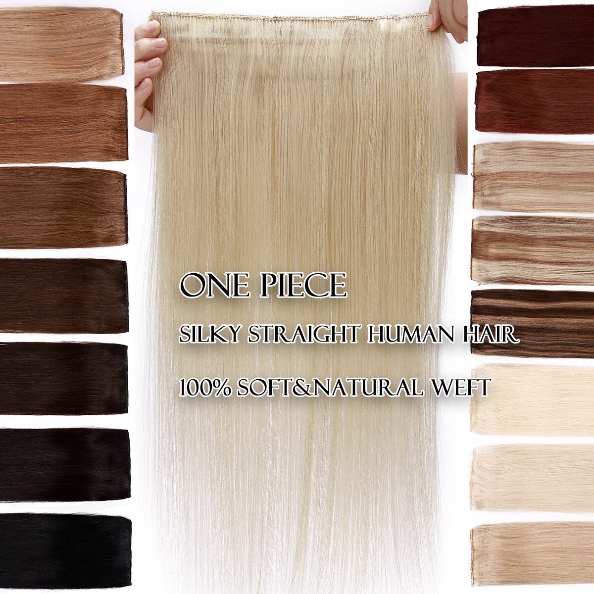 U Shape Russian 100% Remy Human Hair Extensions One Piece Clip In Weft Full Head