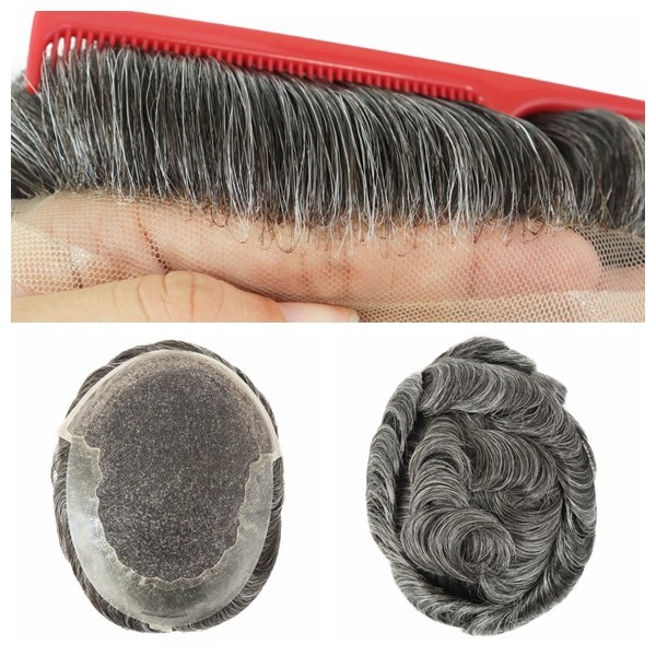 Toupee for Men Human Hair Systems French Lace Unit Durable Hair Pieces Q6#1B40