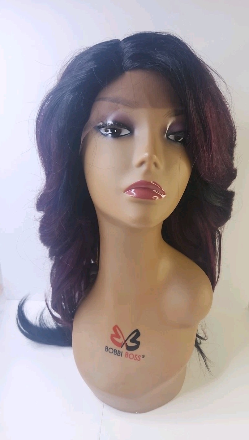 It’s A Wig Swiss Lace Front Wig TT P Burgondy/ Purple Black Color Higheat400°F.