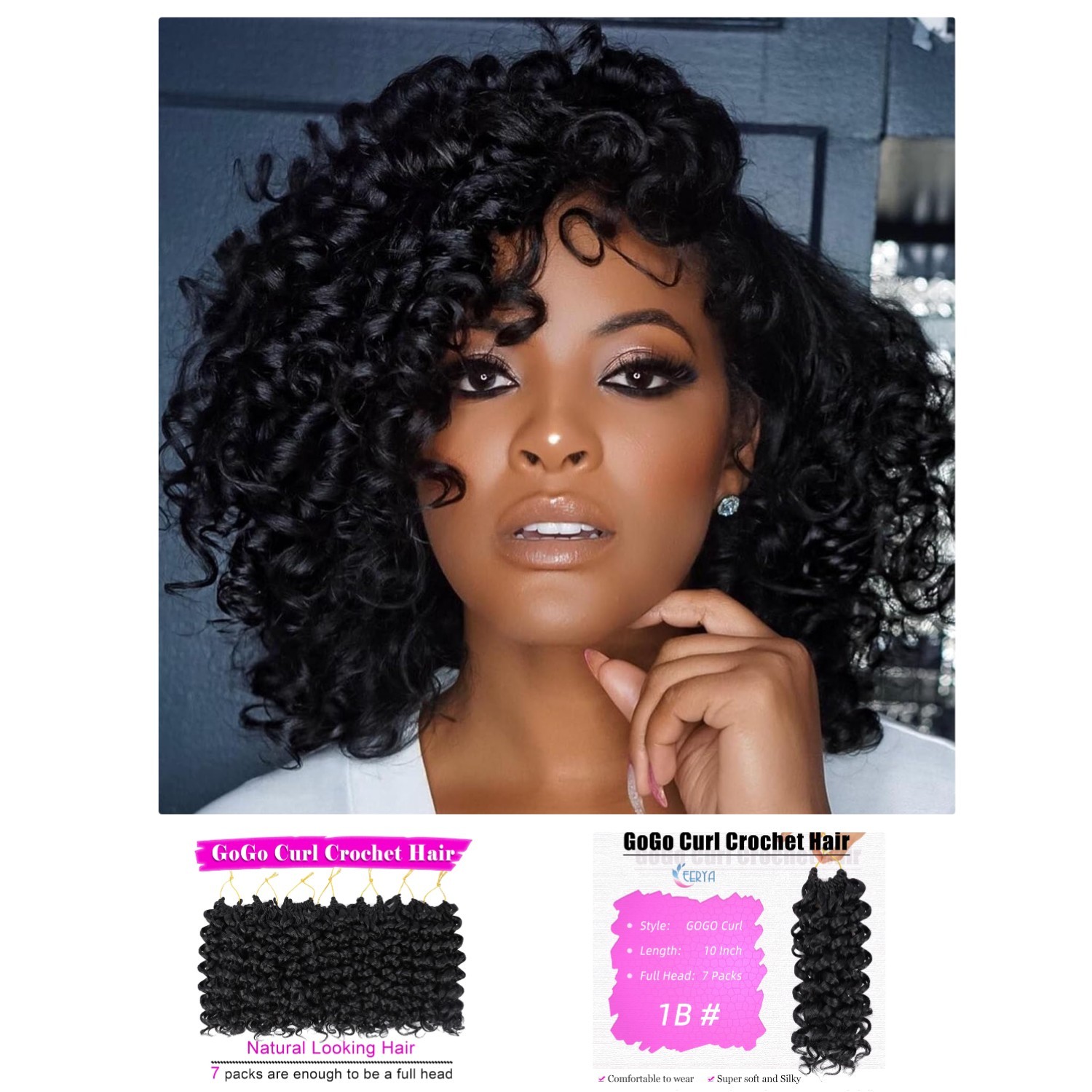 7 Packs of 10 Inch GoGo Curl Crochet Hair – Lightweight Water Wave Extensions
