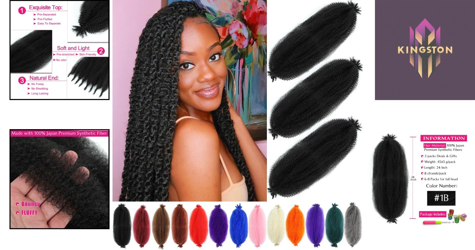 Luxurious 24 Inch Afro Twist Hair – Pack of 3, Pre-Fluffed for Effortless Styles