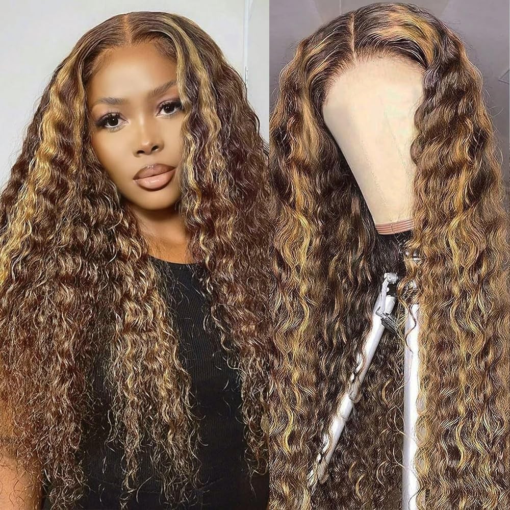 30″ Honey Blonde Deep Wave Lace Front Wig – 200 Density Ombre Human Hair for Wom