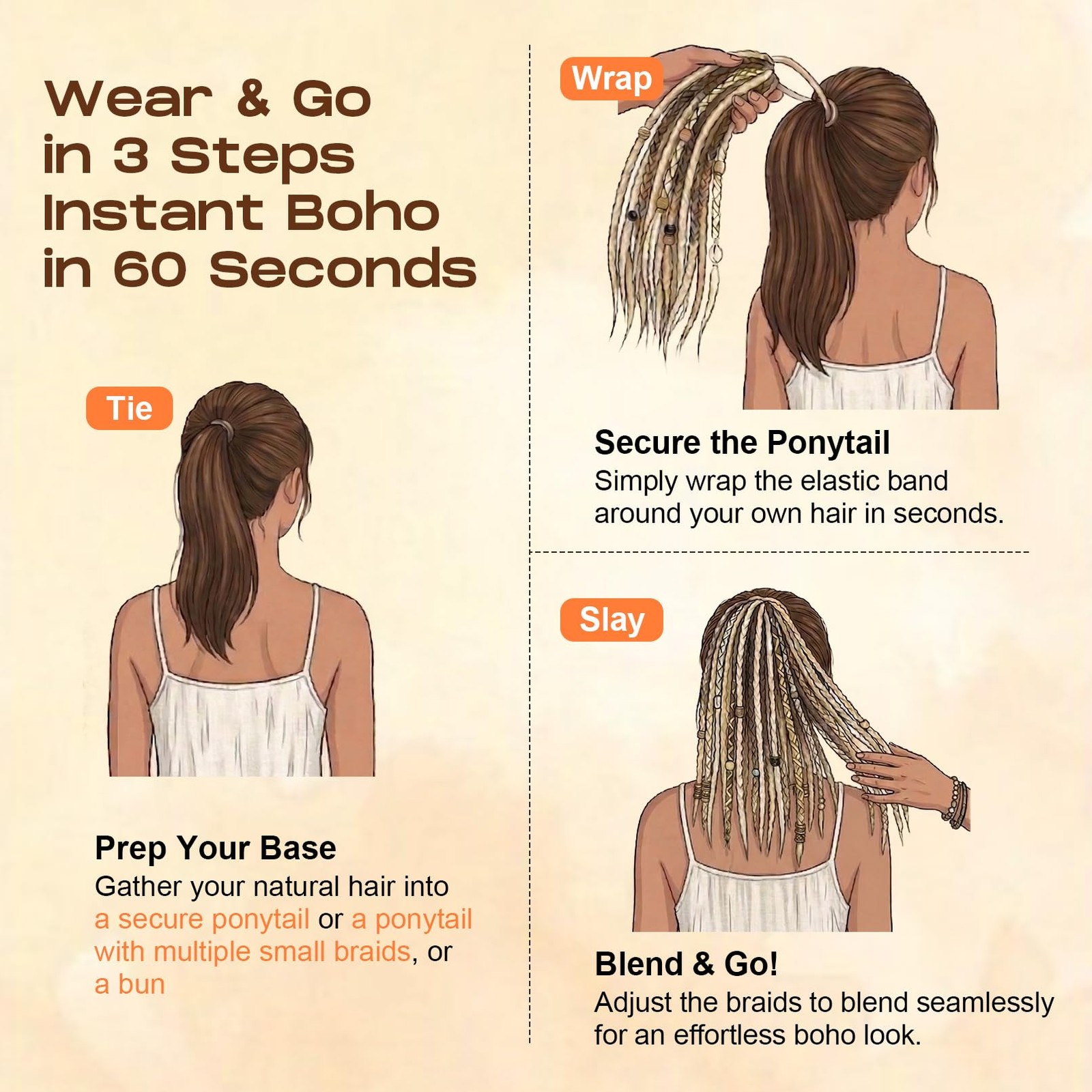Seikea 2Pcs Boho Braided Ponytail Extension Hair Tie 24 Long Viking Dreadlock