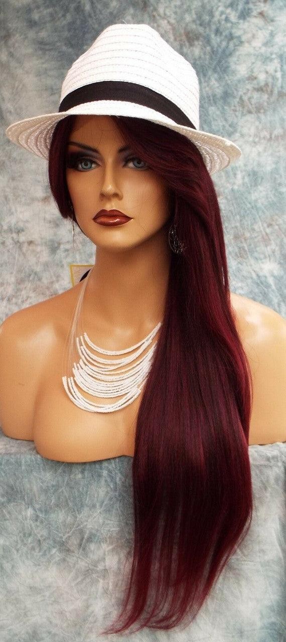 LACE FRONT C PART STRAIGHT WITH SIDE BANG WIG T1B.BURGANDY GORGEOUS SEXY 471