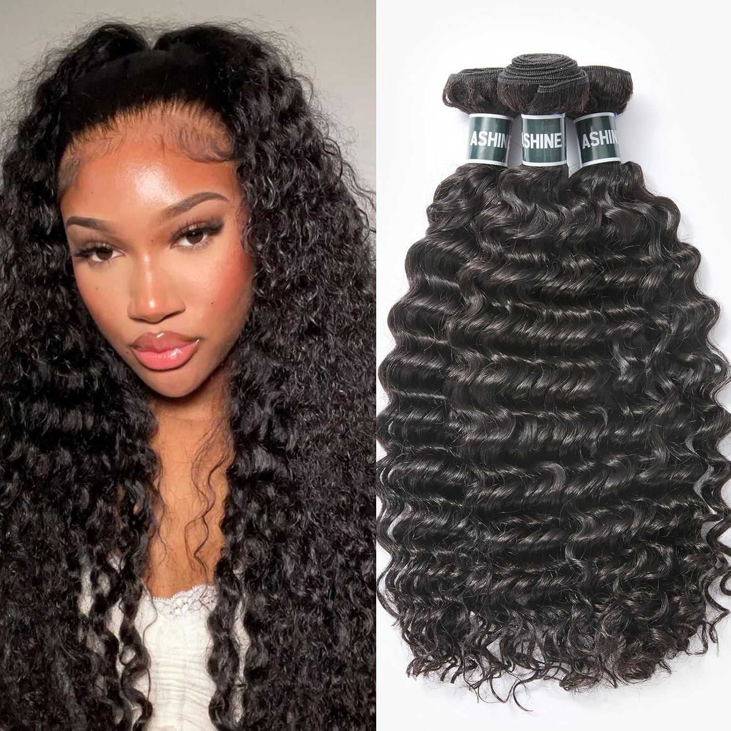 ASHINE Cambodian Raw Human Hair Bundles Deep Wave 18 20 22 Inch Unprocessed