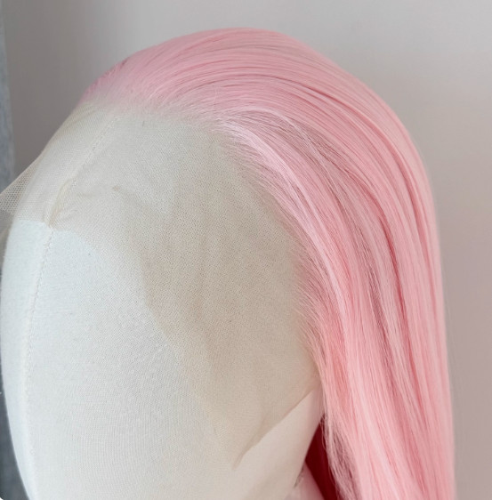 13×4 Lace Front Wig Human Hair Blend Heat Ok for Women Pink Straight Wigs 26In