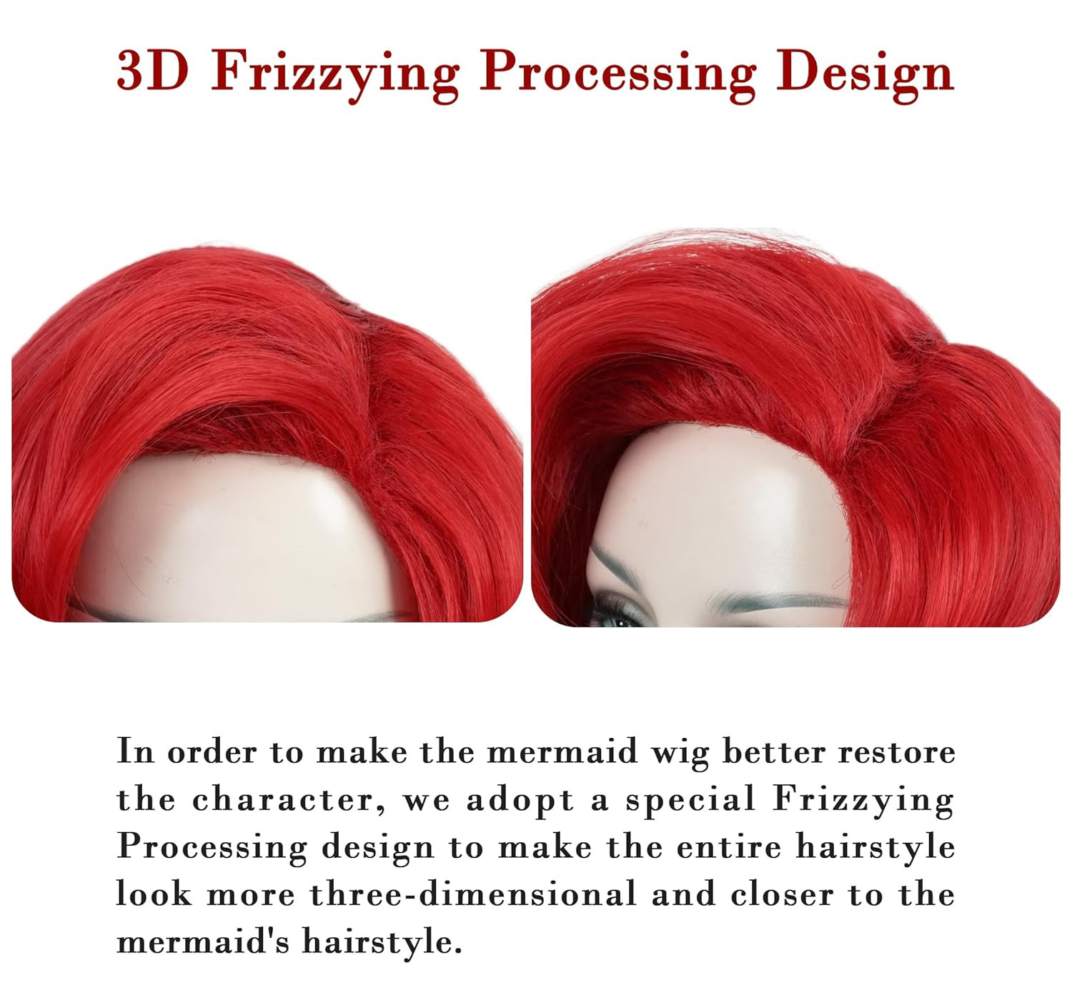 Red Mermaid Wigs for Woman with Starfish Hair Clips, Adult Curly Long Hair Daily