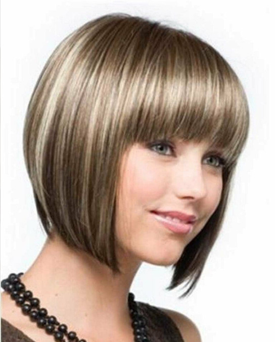 Women’s Gold Blonde Mixed Brown Highlights Short Bob Straight Wig Synthetic Hair