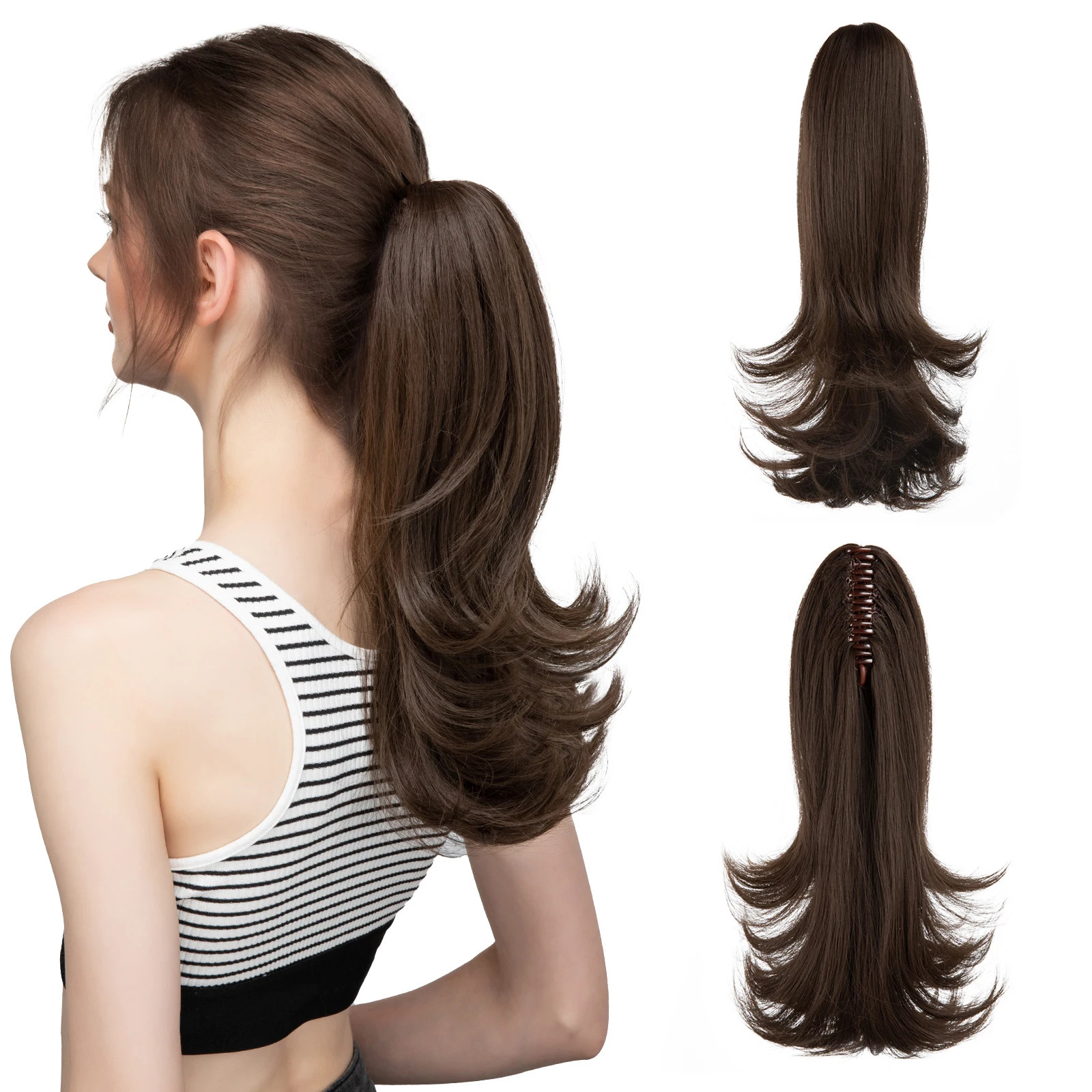 14 Inch Synthetic Claw Clip Ponytail Extensions Wavy Blonde Black Hair
