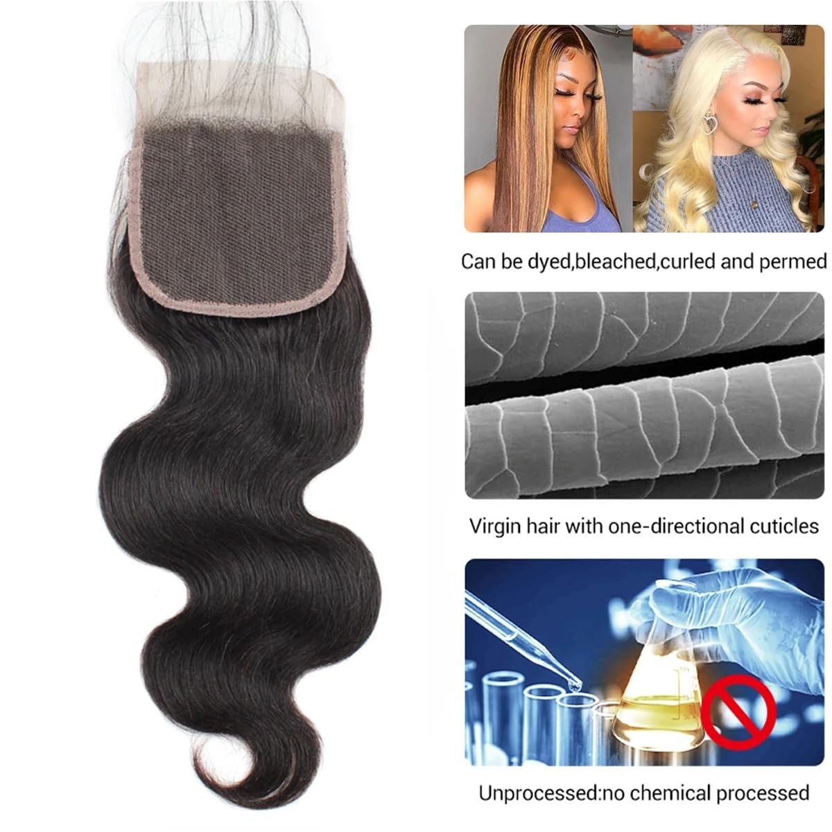 4×4 Lace Closure Body Wave Lace Front Human Hair 18 Inch Ear to Ear HD Fronta…
