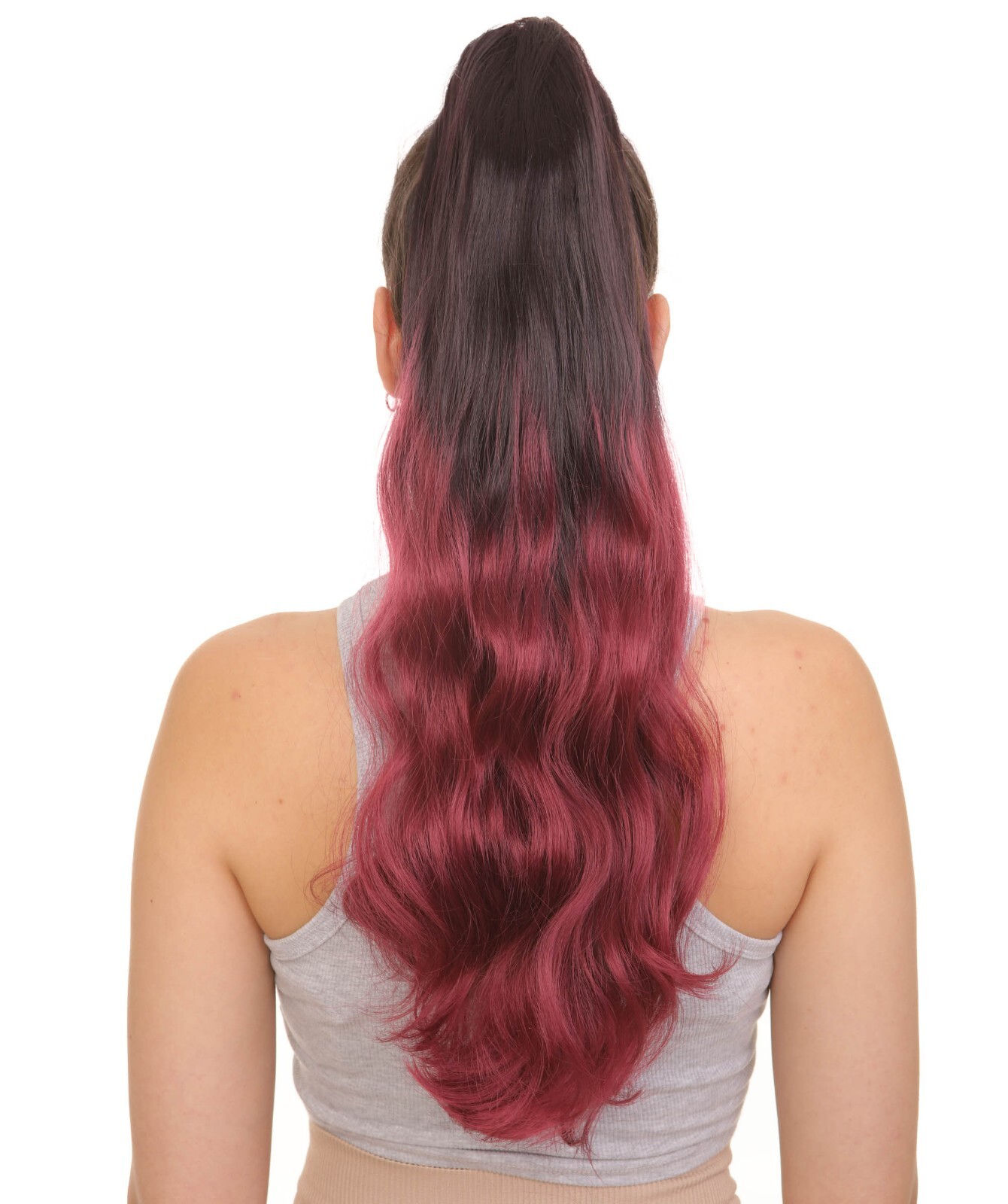 Adult Unisex 24″ Inch Black/Red Vibrant Ponytail Ombre Extension, ST-068