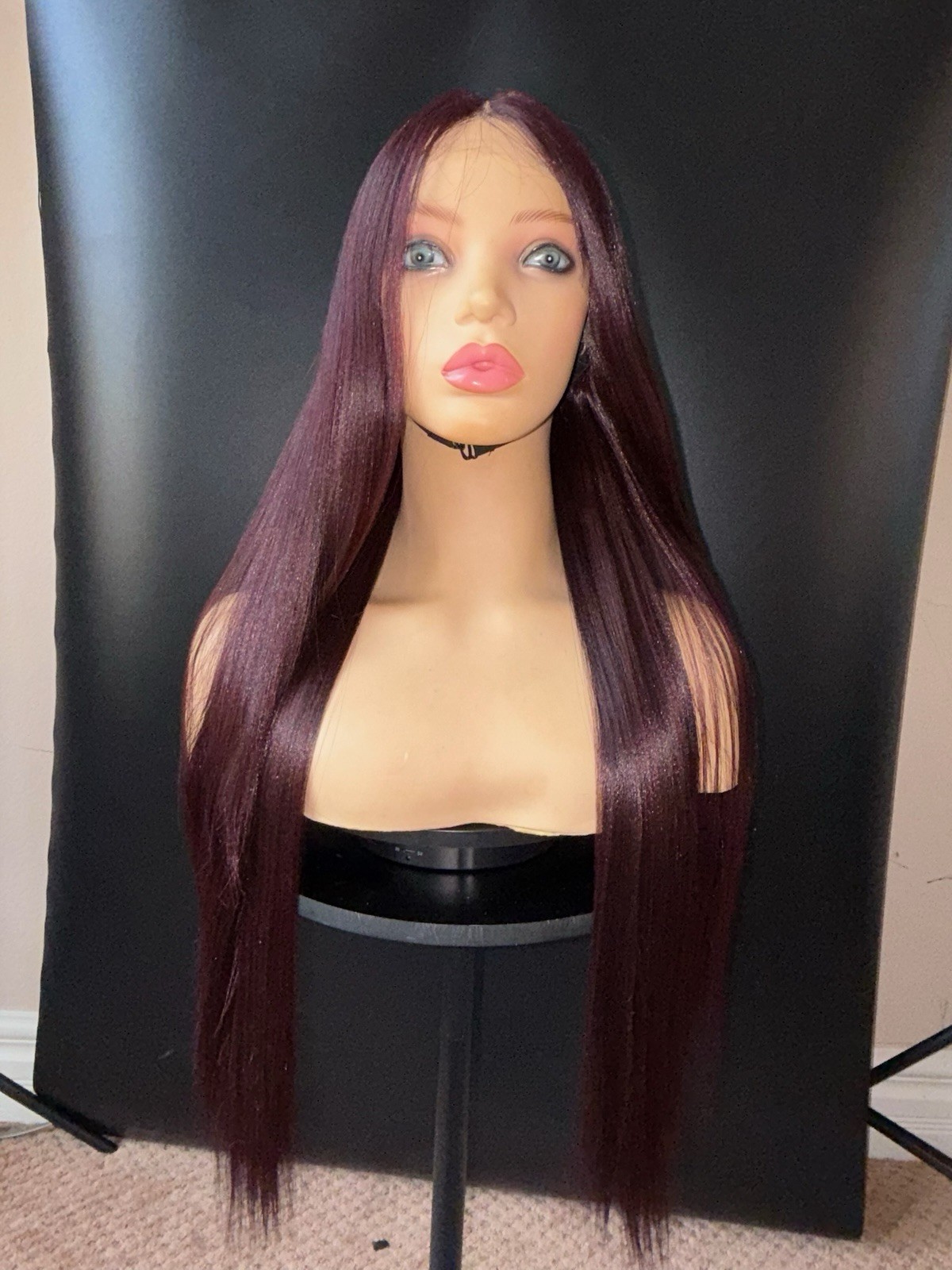 Straight Wig Burgundy 99 J Lace Front Middle Part 28 Inches Long