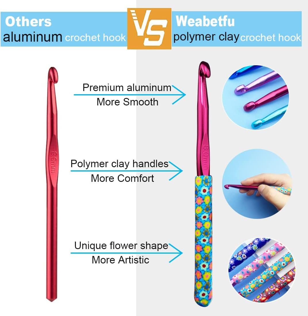 Large 5 Size Aluminum Crochet Hook Set 6.5mm,7mm,8mm,9mm,10mm, Multicolor
