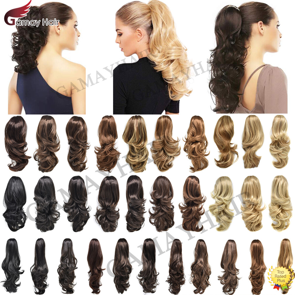 Thick Jaw Claw Clip In Ponytail Curly Wavy Hair Extensions Natural As Human Hair
