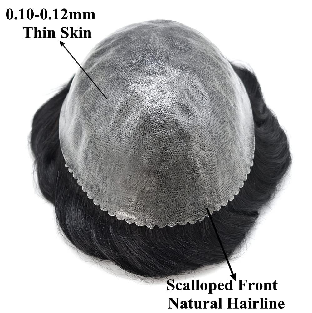Mens Toupee Human Hair System Thin Skin Toupee for Men Hairpiece All Poly