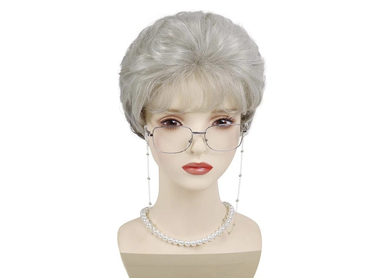 GNIMEGIL Short Gray Wig For Old Lady Silver Gray Curly Hair –
