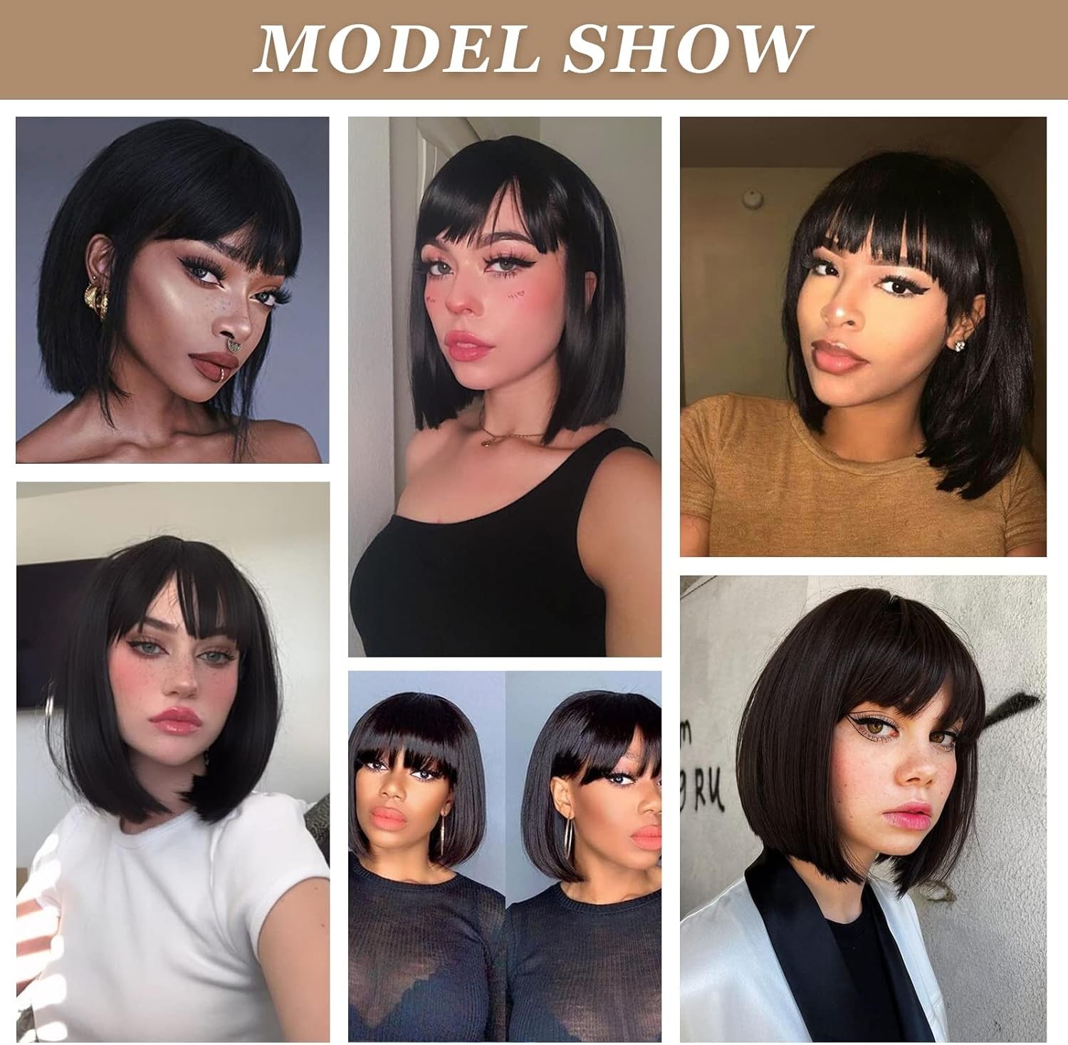 Dress Up Wig With Fringe Soft Layered Off black Heat Resistant Hair Bob Straight