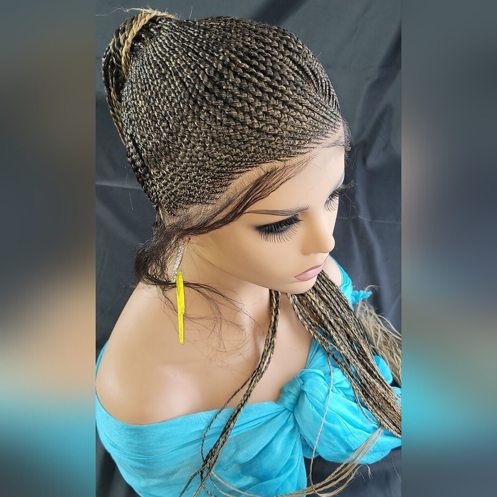 Braided Wig Full Lace 24″ 2/27 Ombre Micro Braids Glueless Ponytail w/ Baby Hair