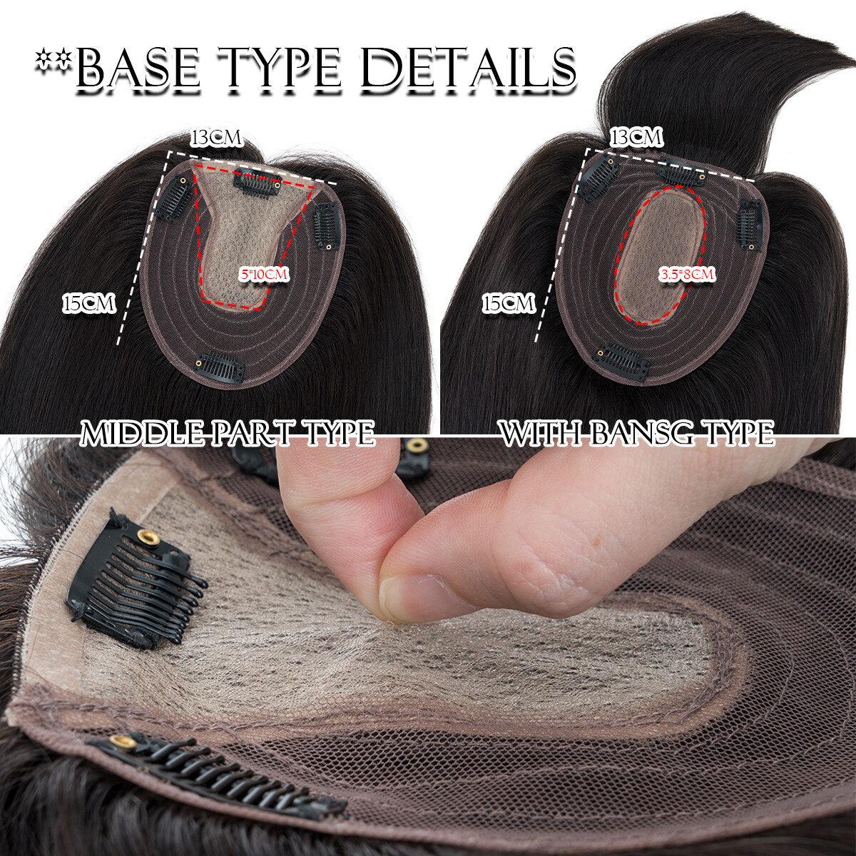 Top Topper Toupee Clip In Remy 100% Human Hair Silk Base Wiglet THICK Piece Weft